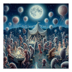Pôster Festa De Fantasia Mágica Em Arte Lunar Completa