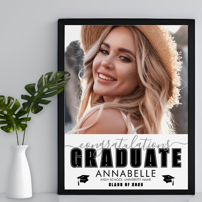 Poster Festa de Formatura com Foto Preto e Branco (Black White Photo Graduation Party Poster)