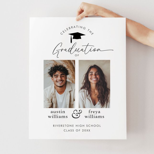 Poster Festa de formatura comum 2 Foto de boas-vindas (Zazzle Joint Graduation Party 2 Photo Welcome Poster)