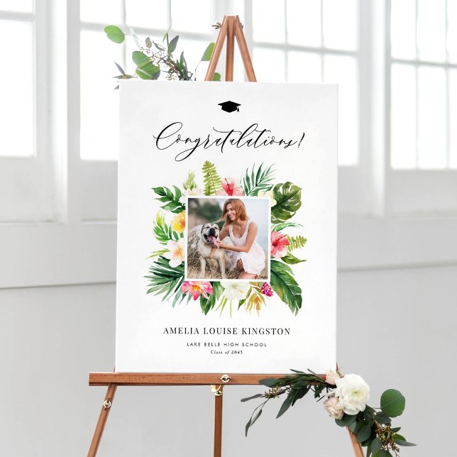 Poster Festa de formatura de Fotografias de Quadro Tropic (Watercolor Tropical Frame Photo Graduation Party Poster)