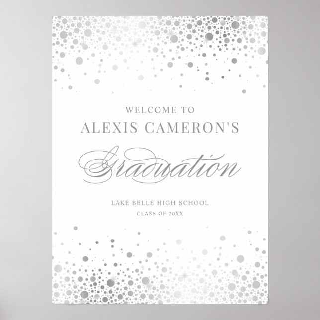 Poster Festa de formatura Faux Silver Foil Confetti Boas- (Frente)