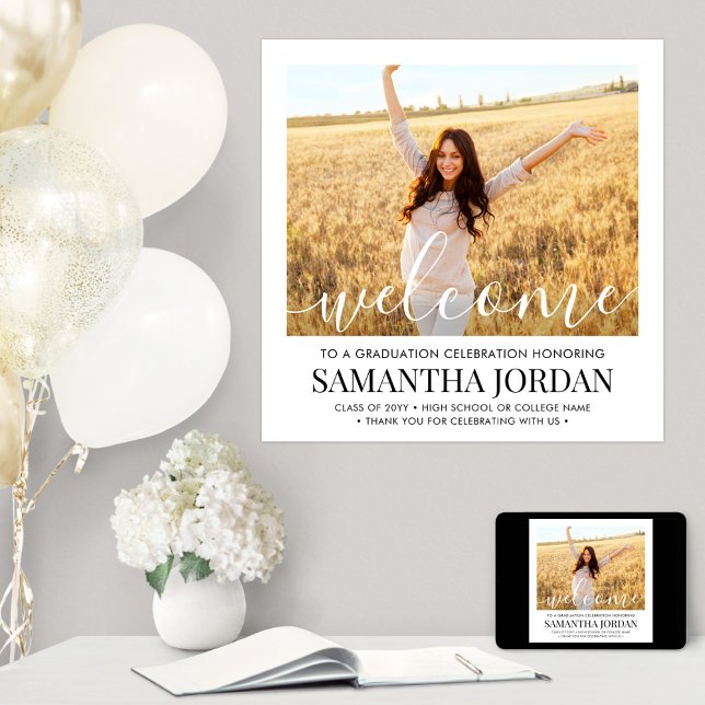 Poster Festa de formatura Foto White Script Square Bem-vi (Criador carregado)
