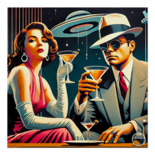 Pôster Festa de Gangster Martini da Era Espacial Las Vega