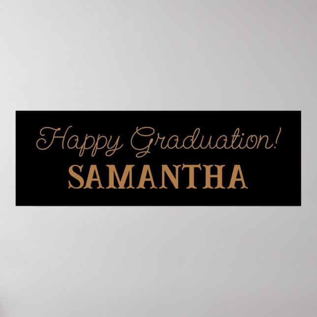 Poster Festa de Graduação Feliz, Festa Negra e Dourada (Frente)