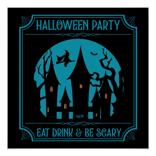 PÔSTER FESTA DE HALLOWEEN, COMA, BEBE E SEJA ESCURO (Frente)