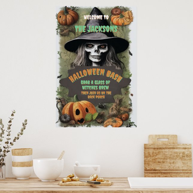 Poster Festa de Halloween da Bruxa Assustadora (Cozinha)