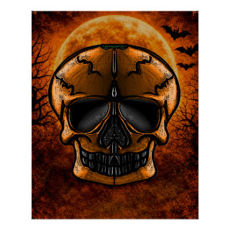 Pôster Festa de Halloween da Caveira de Abóbora