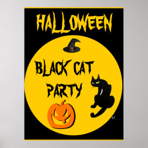 POSTER FESTA DE HALLOWEEN DE GATO NEGRO