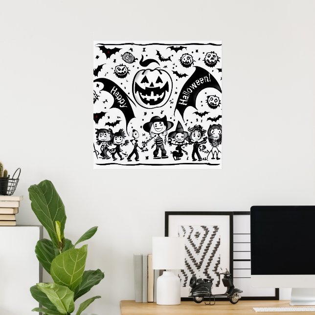 Poster Festa de Halloween em preto e branco (Escritório em casa)