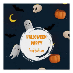 Pôster Festa de Halloween Escura de Abóbora Fantasma Fofo
