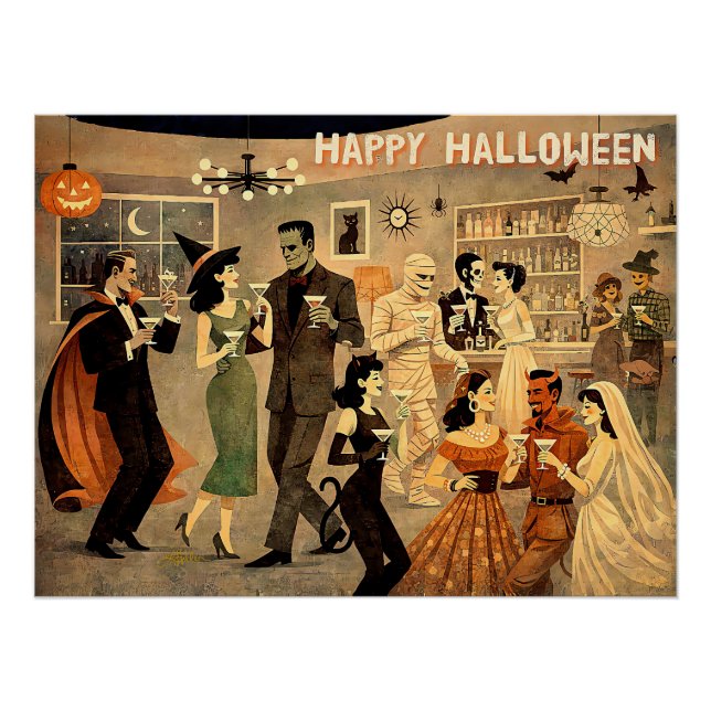 Pôster Festa de Martini de Halloween dos Anos 40 com Esti (Frente)