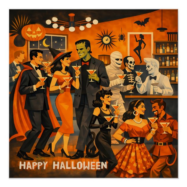 Pôster Festa de Martini de Halloween no Estilo Moderno de (Frente)