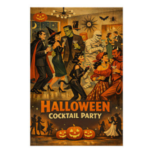 Pôster Festa de Martini de Halloween Retro Meados do Sécu