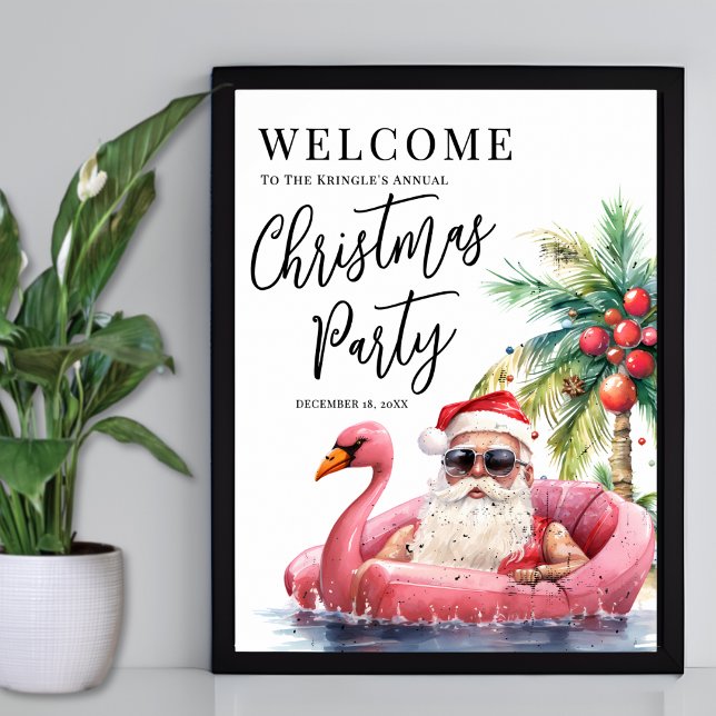 Poster Festa de Natal na Praia - Bem-vindo (Beach Christmas Party Welcome Poster)