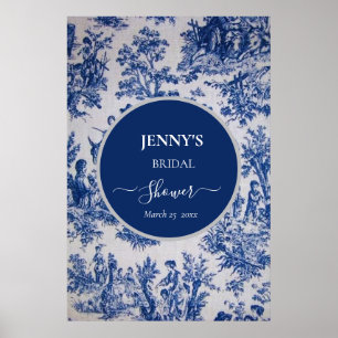 Poster Festa de Noivado Azul e Branco Toile de Jouy Franc