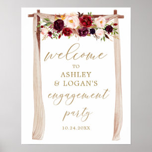 Poster Festa de Noivado Boho Burgundy Floral Marsala
