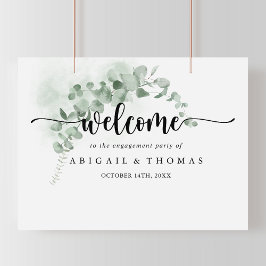 Poster Festa de noivado Eucalipto Verde Clássico Bem-vind