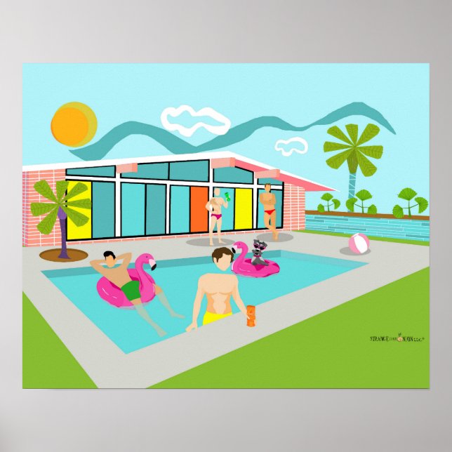 Poster Festa de Piscina Flamingo Rosa-Gay (Frente)