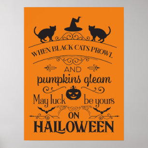 Poster Festa de poesia de gatos pretos legal do Halloween