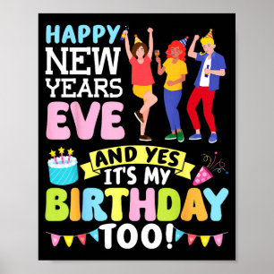 Poster Festa de Réveillon e Sim É Meu Aniversário