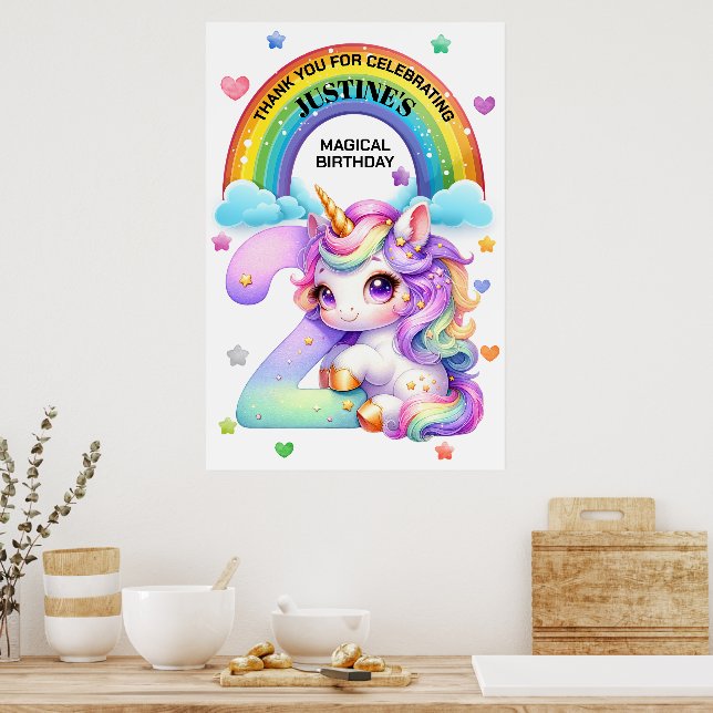 Poster Festa de segundo aniversário do Arco-íris e Unicór (Cozinha)