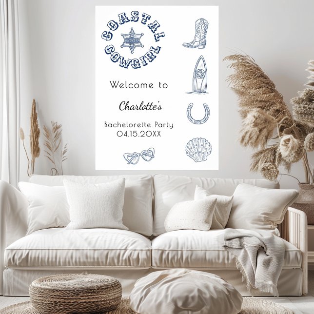 Poster Festa de solteira de praia azul de Cowgirl Costeir (Criador carregado)