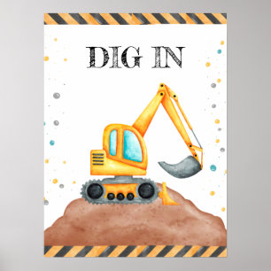 Poster Festa de Veículos de Construção de Menino Cortado