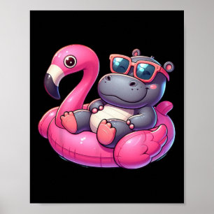 Poster Festa de verão engraçada do hipopótamo cor-de-rosa