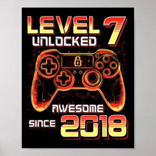 Poster Festa de Video Game Nível 7 Desbloqueado Aniversár