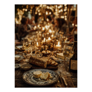 Pôster Festa de Vinho e Pão à Luz de Velas