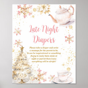 Poster Festa do Chá de Bebê de Inverno à Noite Fraldas