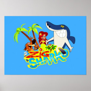 Poster Festa exótica de desenho animado Zig e sharko