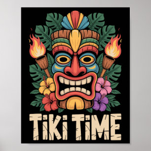 Poster Festa Luau Tiki Time Vibrações Tropicais de Verão