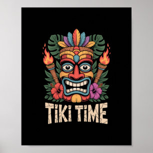 Poster Festa Luau Tiki Time Vibrações Tropicais de Verão