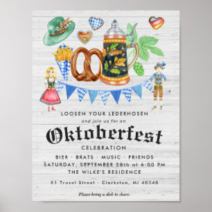 Poster Festa Oktoberfest Rústica Cerveja e Pretzel Bávaro