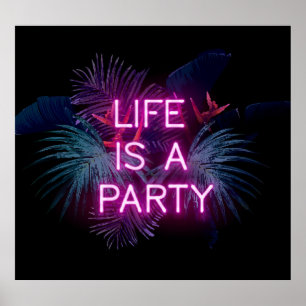 Poster Festa tropical, folhas de palma de neon.
