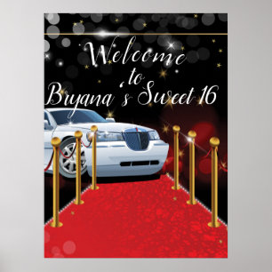 Poster Festa White Limo Red Carpet Hollywood Sweet 16