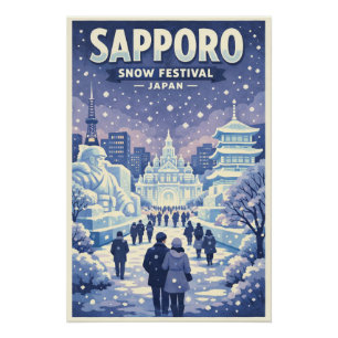 Pôster Festival de Neve de Sapporo no Japão Viagem