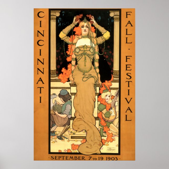 Poster Festival de outono Vintage Art Nouveau Cincinnati (Frente)