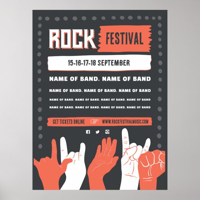 Poster Festival de Rock - Design Pos de Grunge Negro e Ve (Frente)
