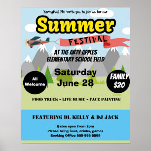 Poster festival de verão escolar, evento de festival comu
