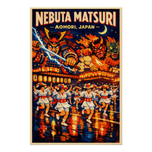 Pôster Festival Nebuta Matsuri em Aomori, Japão