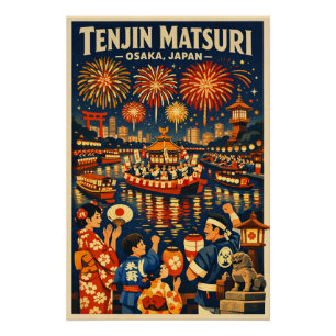 Pôster festival Tenjin Matsuri em Osaka, Japão viagem