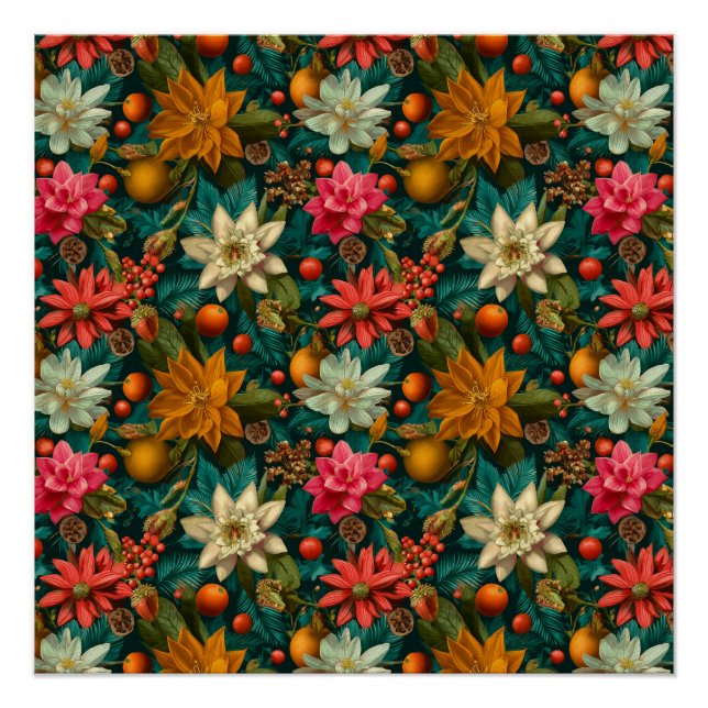 Pôster Festive Citrus & Winter Floral Christmas Pattern (Frente)