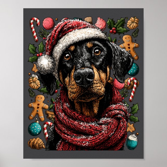 Poster Festive Doberman With Santa Hat Snowy Winter Chris (Frente)