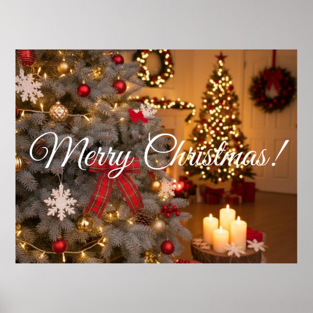 Poster Festive fir trees decorated with garlands  (Frente)