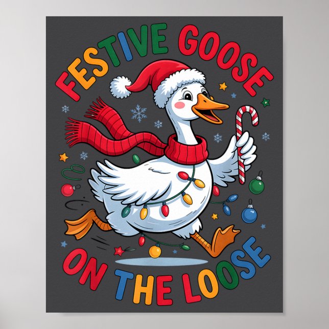 Poster Festive Goose On Loose Christmas Cute Holiday Wint (Frente)