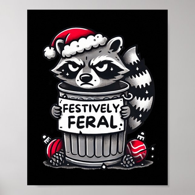 Poster Festively Raccoon Natal Funny Holiday An (Frente)