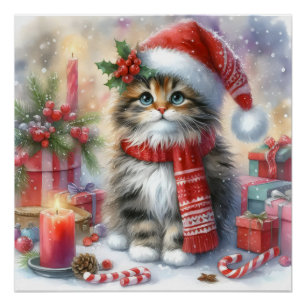 Pôster Festivo e Adorável, Cozy Kitten de Natal