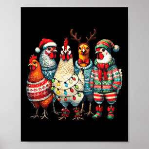 Poster Festivo Natal Galinhas Que Luzes Fazenda Animal